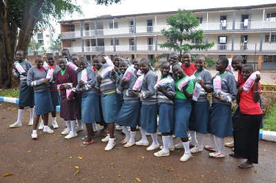 Schoolgirls with AFRIpads kits in Kampala